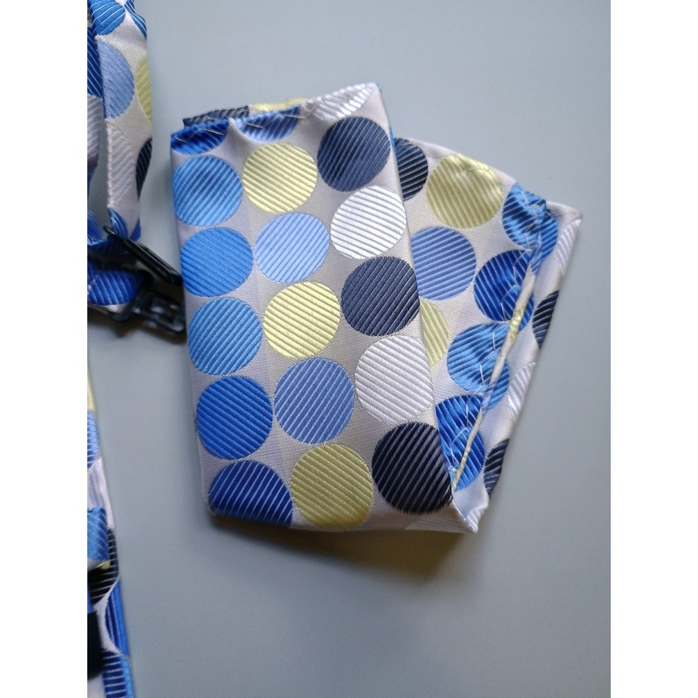 Boys‎ Easy Zipper Tie / Pocket Square Set (One Size) Polka Dots Circles Blues - Picture 4 of 4